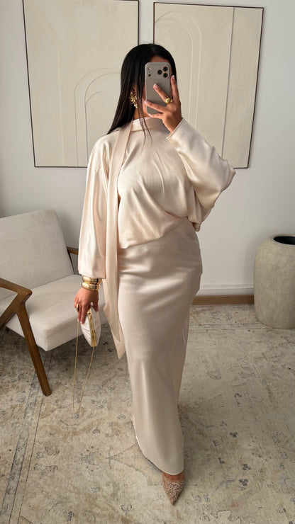 Jupe Ultra Longue Satin I Ecru