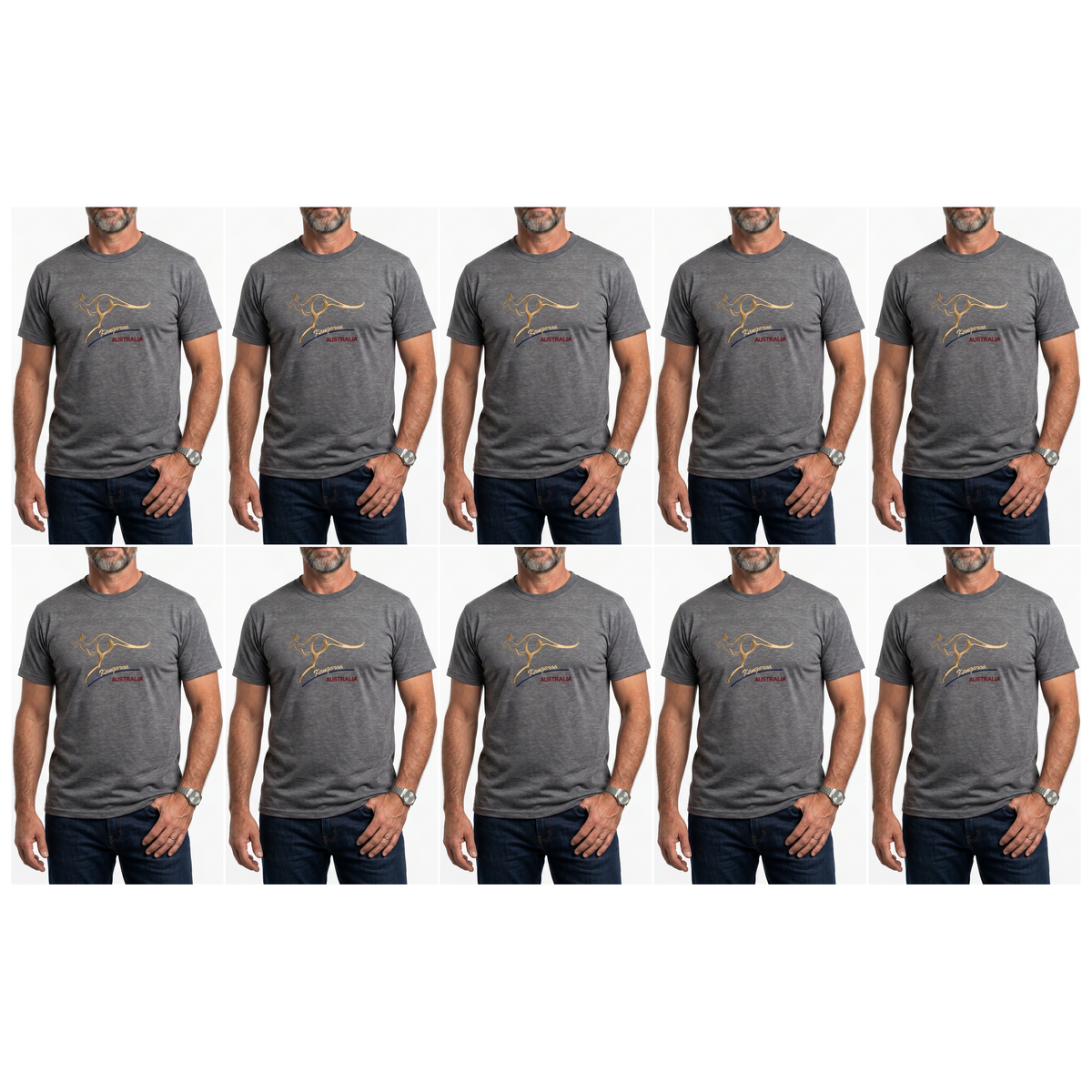 10X Adult Kangaroo Australia T Shirt Bulk Pack Grey Marle 100 Cotton Souvenir Gift Tee Top