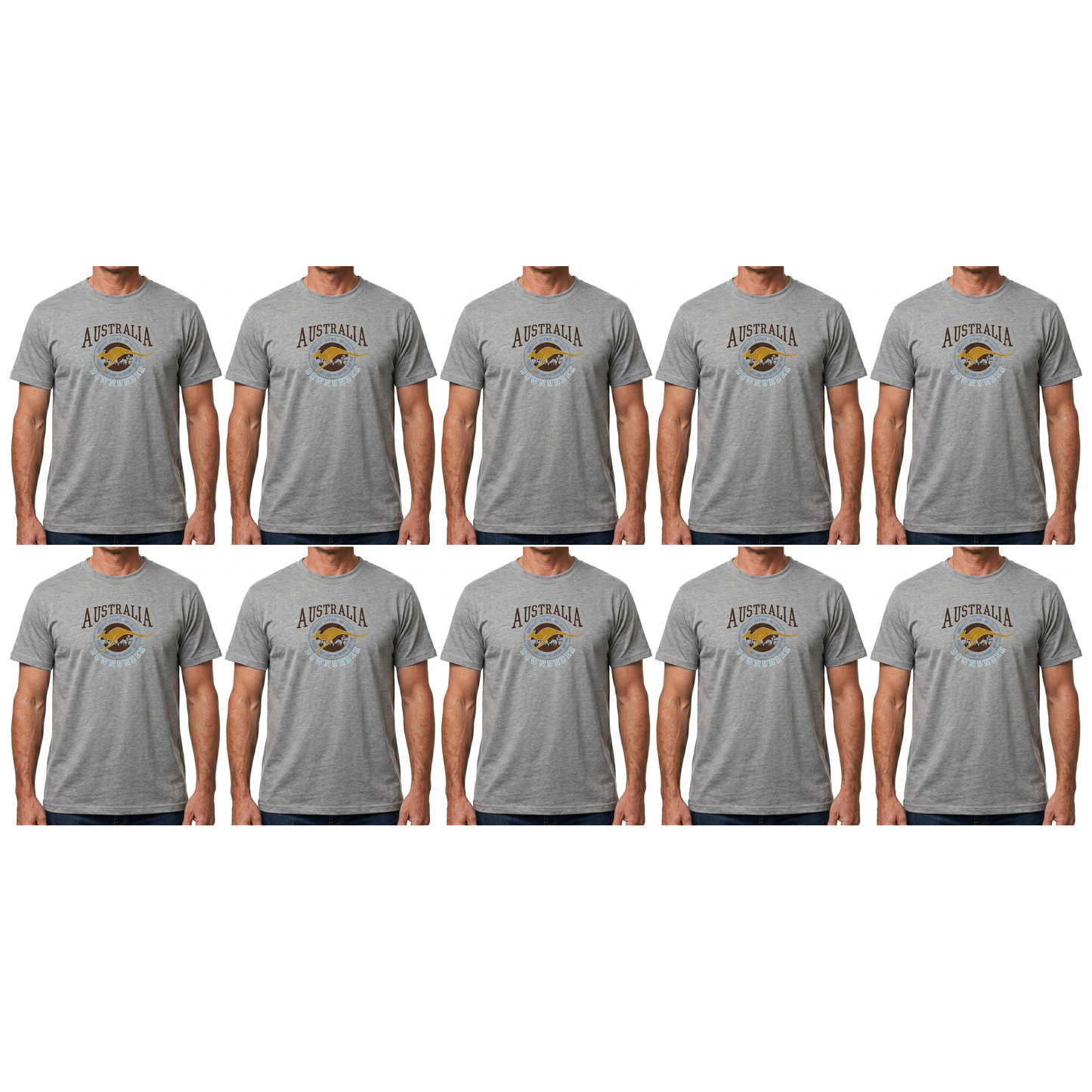10X Adult Kangaroo Down Under Australia T Shirt Bulk Pack Grey 100 Cotton Souvenir Gift Tee Top