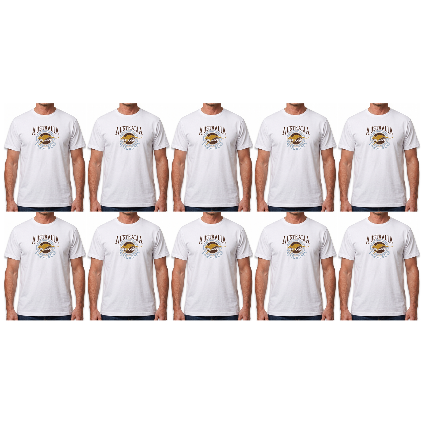10X Adult Kangaroo Down Under Australia T Shirt Bulk Pack White 100 Cotton Souvenir Gift Tee Top