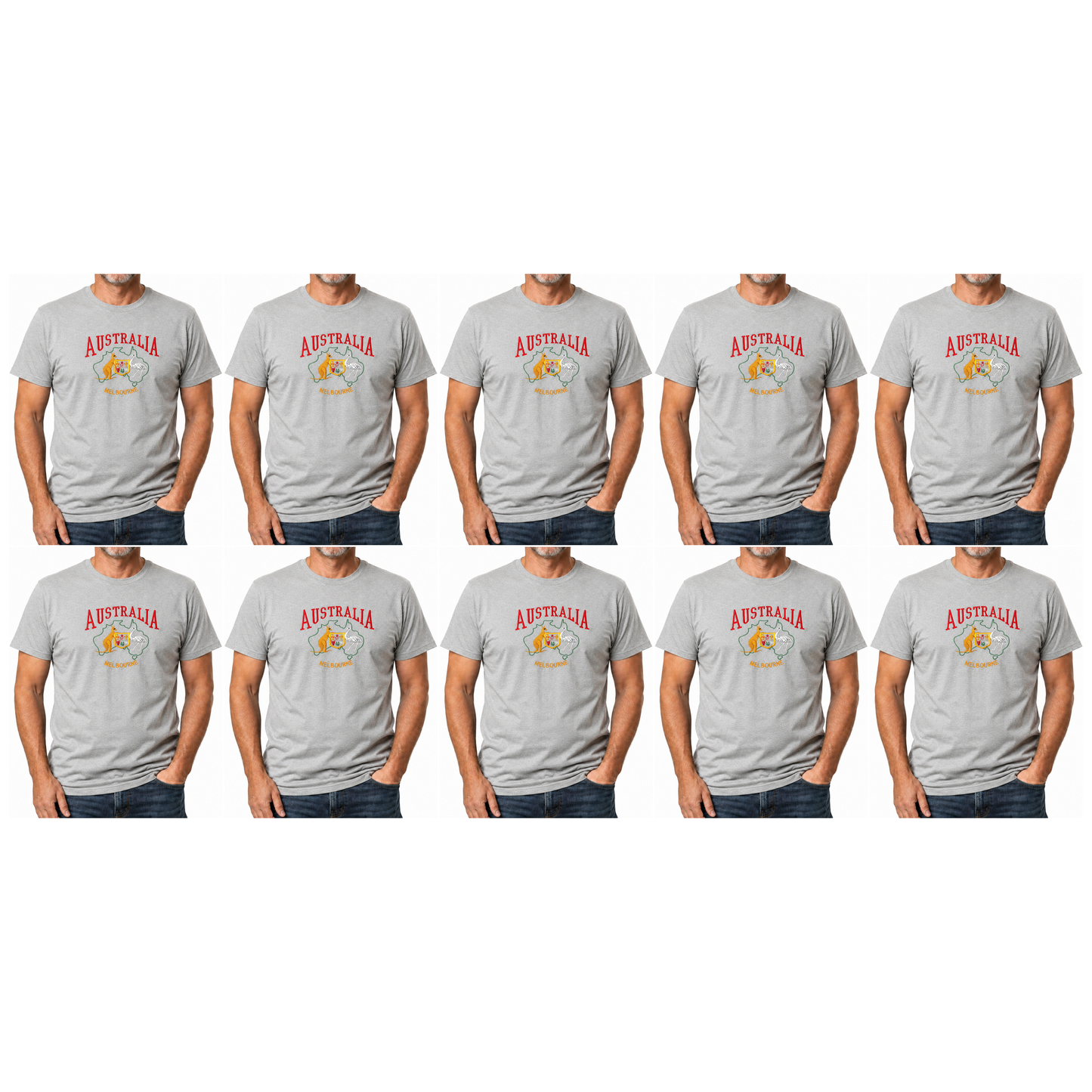 10X Adult Kangaroo Emu Australia Melbourne T Shirt Bulk Pack Grey 100 Cotton Souvenir Gift Top