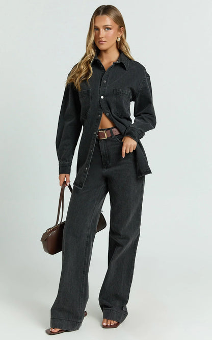 Faharra Shirt - Recycled Cotton Denim Shirt in Black