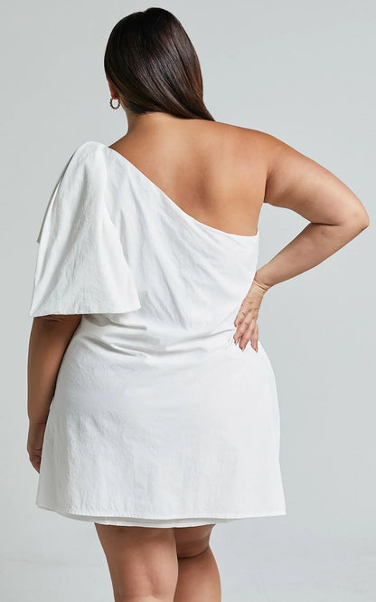 Khirara Mini Dress - One Shoulder Bow Detail Dress in White
