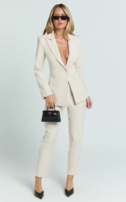 Hermie Pants - High Waisted Cropped Tailored Pants in Putty