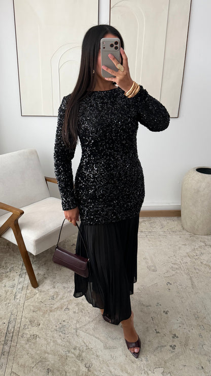 Robe à sequins plissée I Noir