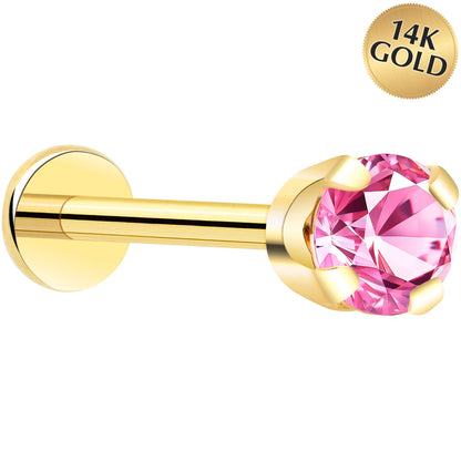 14k Yellow Gold Flat Back Earring with 3mm Cubic Zirconia Handmade