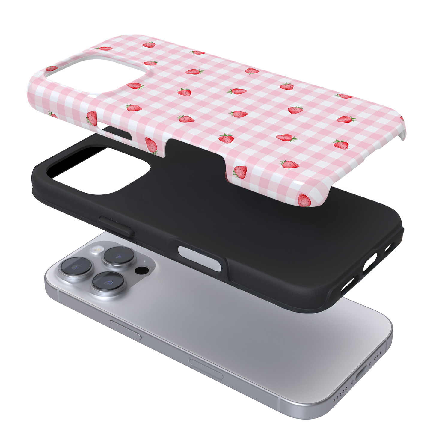 Tough Phone Case - Gingham Ditsy Strawberries