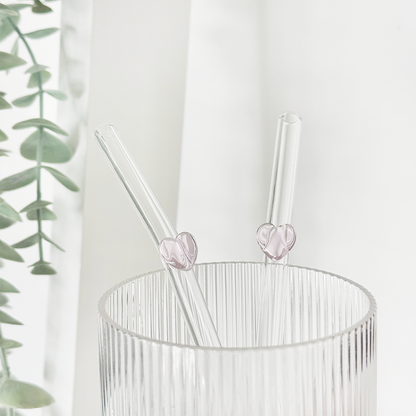 Glass Straw Set - Pink Heart