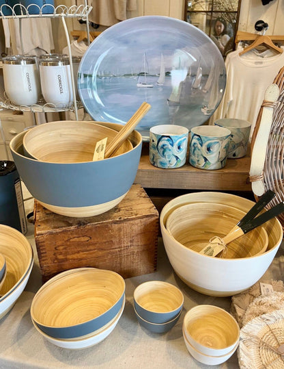 Bamboo Classic Large Serving Bowl (White, Blue)