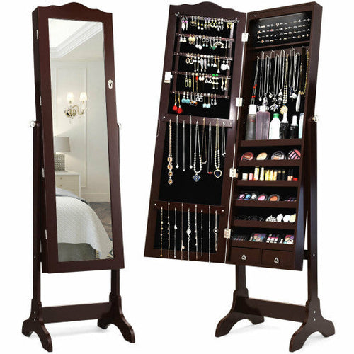 14 LED Jewelry Armoire Cabinet with Full Length Mirror and 4 Tilting Angles-White