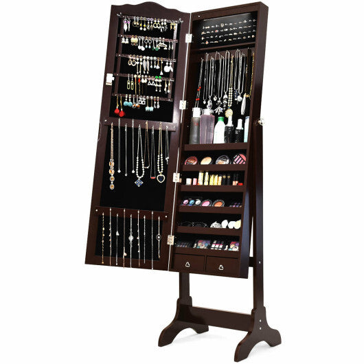 14 LED Jewelry Armoire Cabinet with Full Length Mirror and 4 Tilting Angles-White