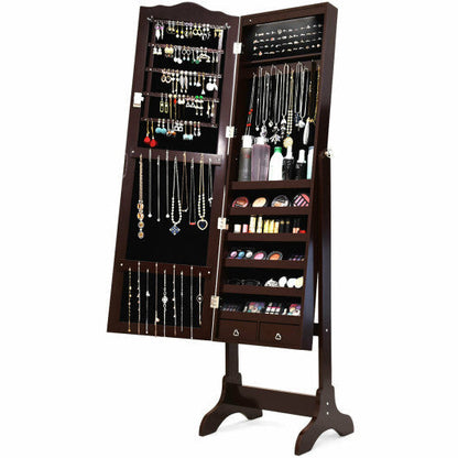 14 LED Jewelry Armoire Cabinet with Full Length Mirror and 4 Tilting Angles-White