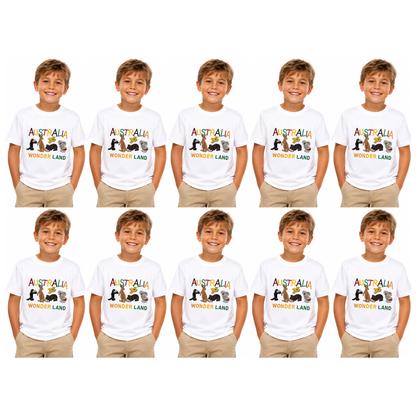 10x Kids Australian Animals T-Shirt Bulk Pack - White (100% Cotton Childrens Souvenir Gift Top)