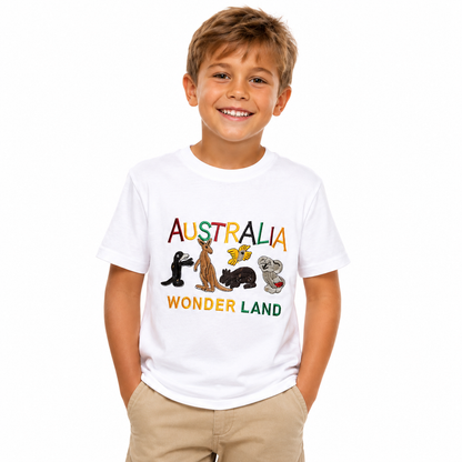 10x Kids Australian Animals T-Shirt Bulk Pack - White (100% Cotton Childrens Souvenir Gift Top)