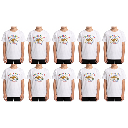 10X Kids Kangaroo Australia T Shirt Bulk Pack White 100 Cotton Childrens Souvenir Gift Top