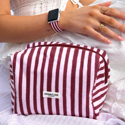 Towel Makeup Bag - Blushberry Scallop Stripes