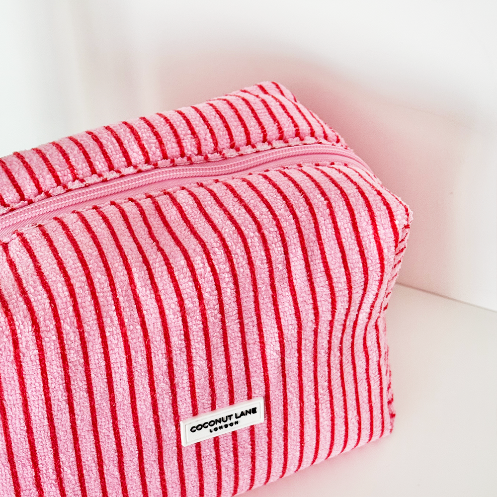 Towel Makeup Bag - Cherry Stripes