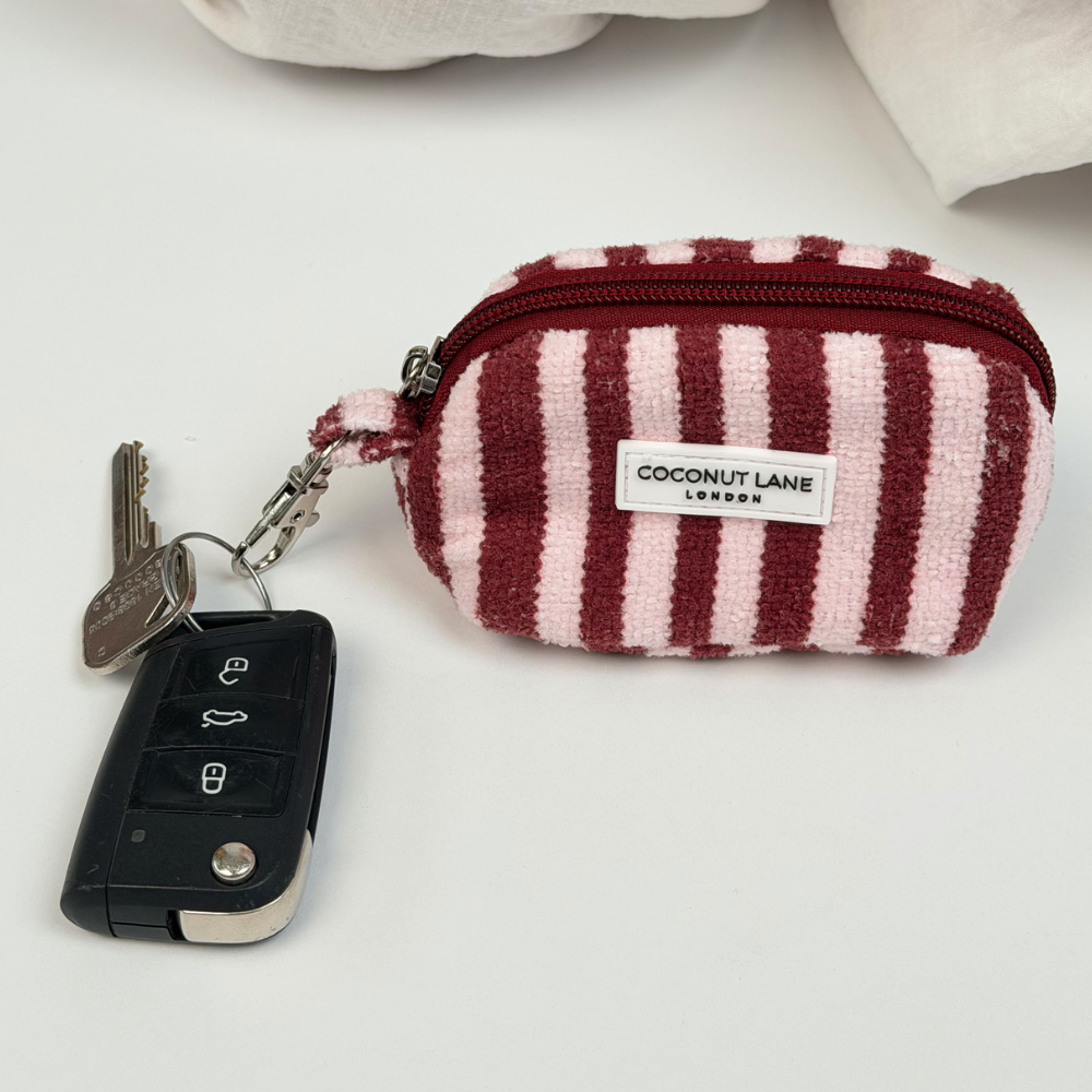 Mini Towel Keyring Bag - Blushberry Scallop Stripes