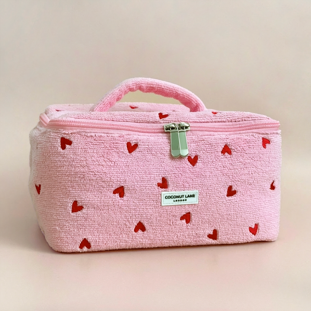 Travel Towel Vanity Case - Pink Hearts