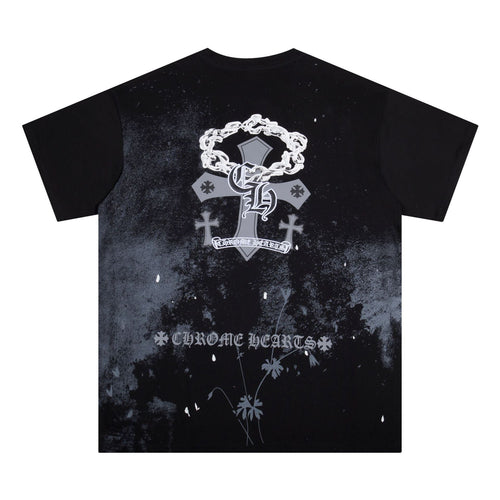 Chrome Heart T Shirts Starry Sky Inkjet Leather Short Sleeve T-Shirt
