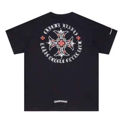 Chrome Heart T Shirts Red Cross Sanskrit Letter Short Sleeve T-Shirt