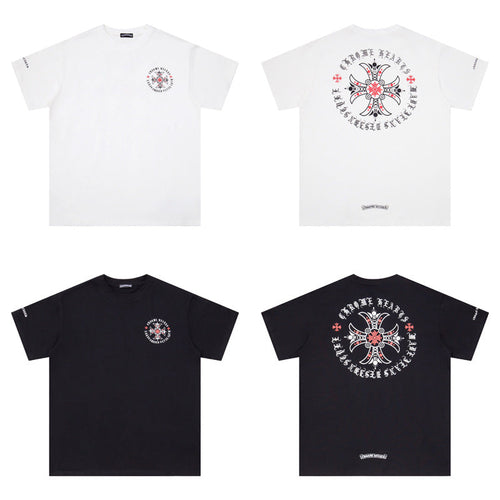 Chrome Heart T Shirts Red Cross Sanskrit Letter Short Sleeve T-Shirt
