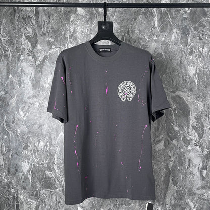Chrome Heart T Shirts Cross Leather Print Short Sleeve T-Shirt Loose