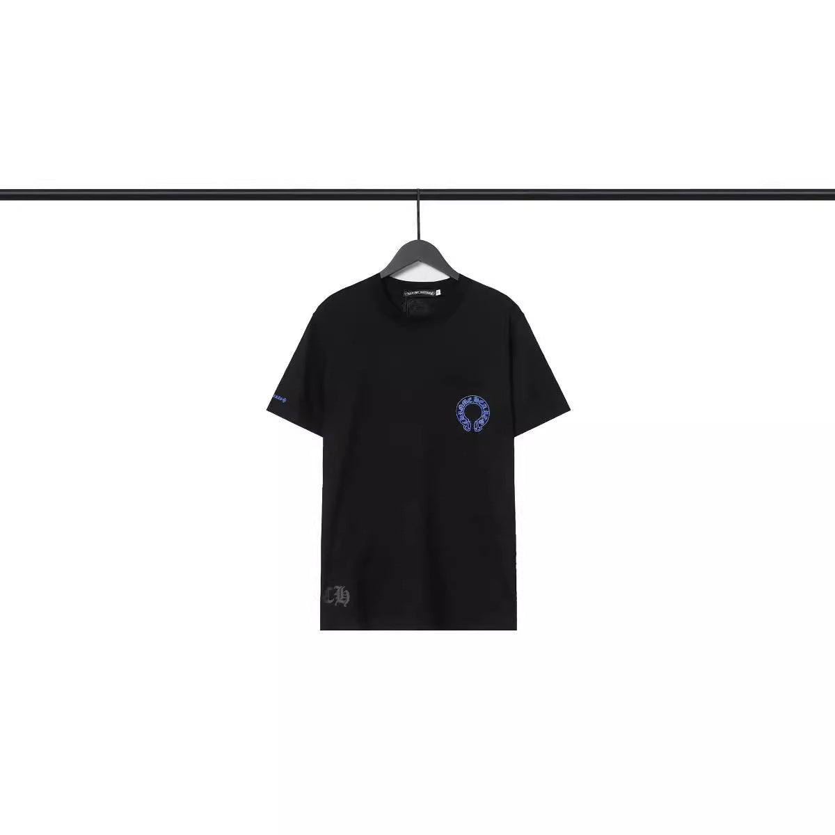 Chrome Heart T Shirts Blue Cross Loose Crew Neck Short Sleeve