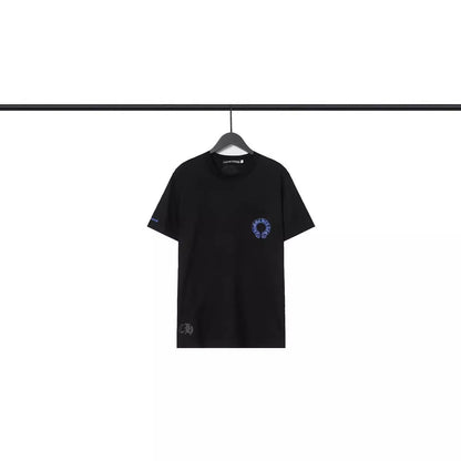 Chrome Heart T Shirts Blue Cross Loose Crew Neck Short Sleeve