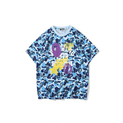 Bathing Ape T-Shirt Summer Camouflage Shading T-shirt Cartoon Anime Short Sleeve