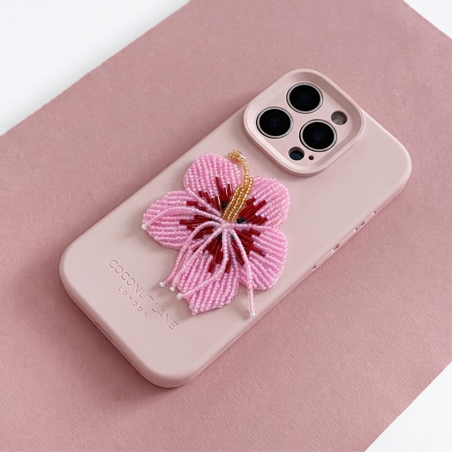 Beaded Phone Patch - Pink Hibiscus