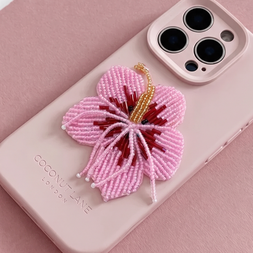 Beaded Phone Patch - Pink Hibiscus