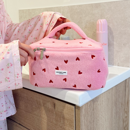 Travel Towel Vanity Case - Pink Hearts