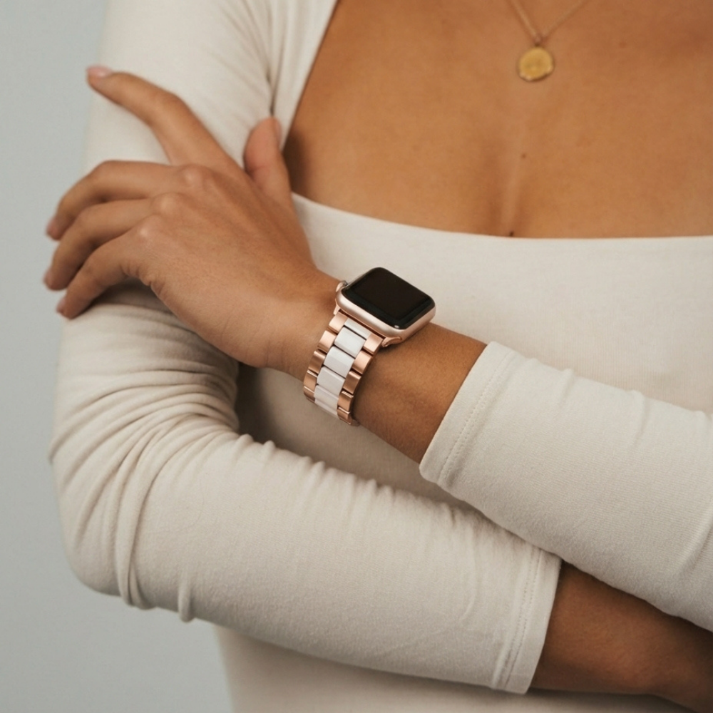 Stainless Steel Apple Watch Strap - White & Rose Gold