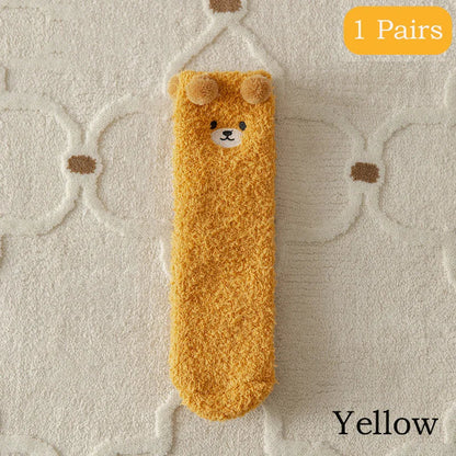 2 Pairs Cute Socks Bear Women Coral Velvet Thick Plush Warm Socks Sleep Fluffy Socks Cute Cartoon Lovely Floor Fuzzy Sock Winter