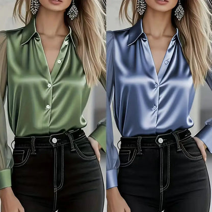 Autumn new light luxury high-end long-sleeved versatile age-reducing satin shirt for women