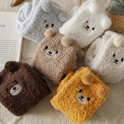 2 Pairs Cute Socks Bear Women Coral Velvet Thick Plush Warm Socks Sleep Fluffy Socks Cute Cartoon Lovely Floor Fuzzy Sock Winter