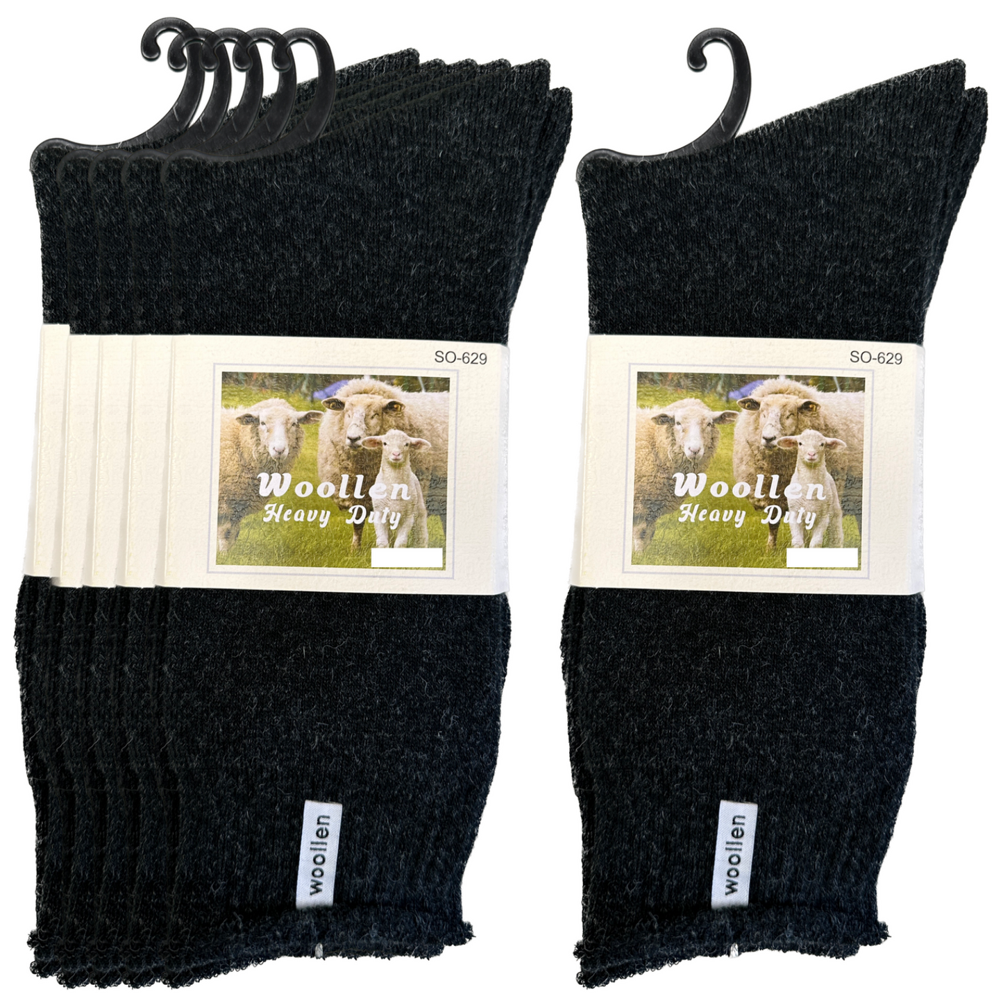 24 Pairs Premium Mens Wool Heavy Duty Thick Work Socks Cushion Woolen Black