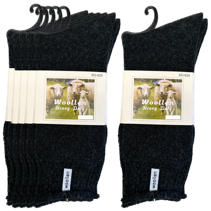 24 Pairs Premium Mens Wool Heavy Duty Thick Work Socks Cushion Woolen Black
