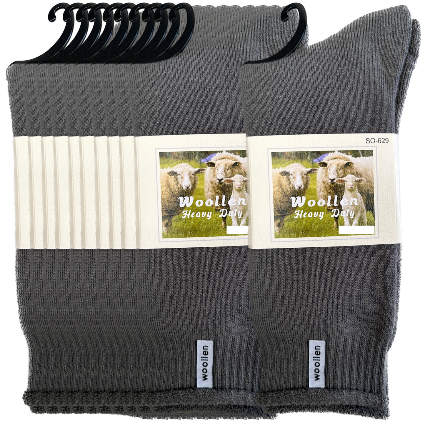 24 Pairs Grey Premium Mens Wool Socks Bulk Pack - Heavy Duty Thick Work Socks w/ Cushion