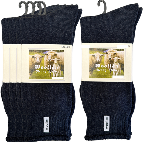 12 Pairs Navy Blue Premium Mens Wool Socks Bulk Pack - Heavy Duty Thick Work Socks w/ Cushion