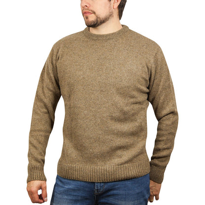 100 Shetland Wool Crew Round Neck Knit Jumper Pullover Mens Sweater Knitted Nutmeg