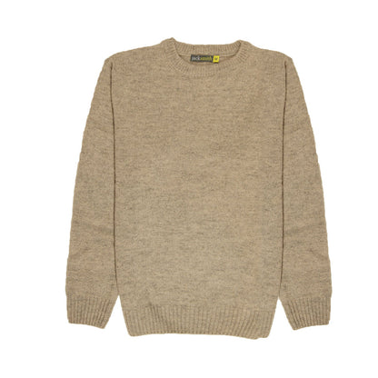 100 Shetland Wool Crew Round Neck Knit Jumper Pullover Mens Sweater Knitted Beige