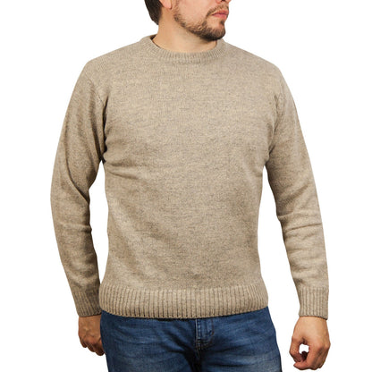 100 Shetland Wool Crew Round Neck Knit Jumper Pullover Mens Sweater Knitted Beige