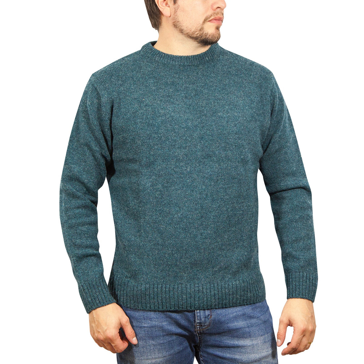 100 Shetland Wool Crew Round Neck Knit Jumper Pullover Mens Sweater Knitted Sherwood