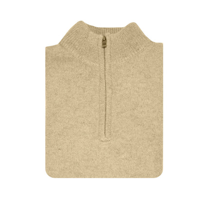 100 Shetland Ragg Wool Half Zip Up Knit Jumper Pullover Mens Sweater Knitted Oat Marle