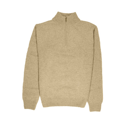 100 Shetland Ragg Wool Half Zip Up Knit Jumper Pullover Mens Sweater Knitted Oat Marle