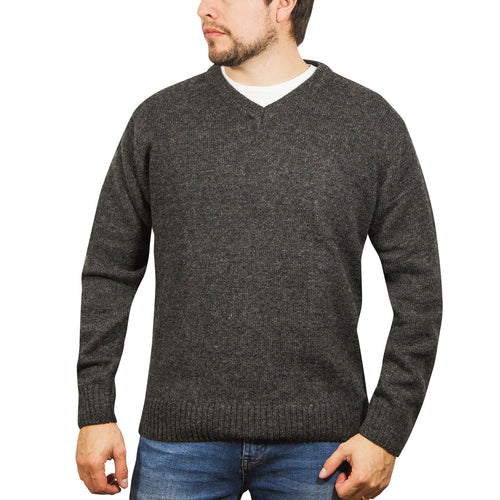 100 Shetland Ragg Wool V Neck Knit Jumper Pullover Mens Sweater Knitted