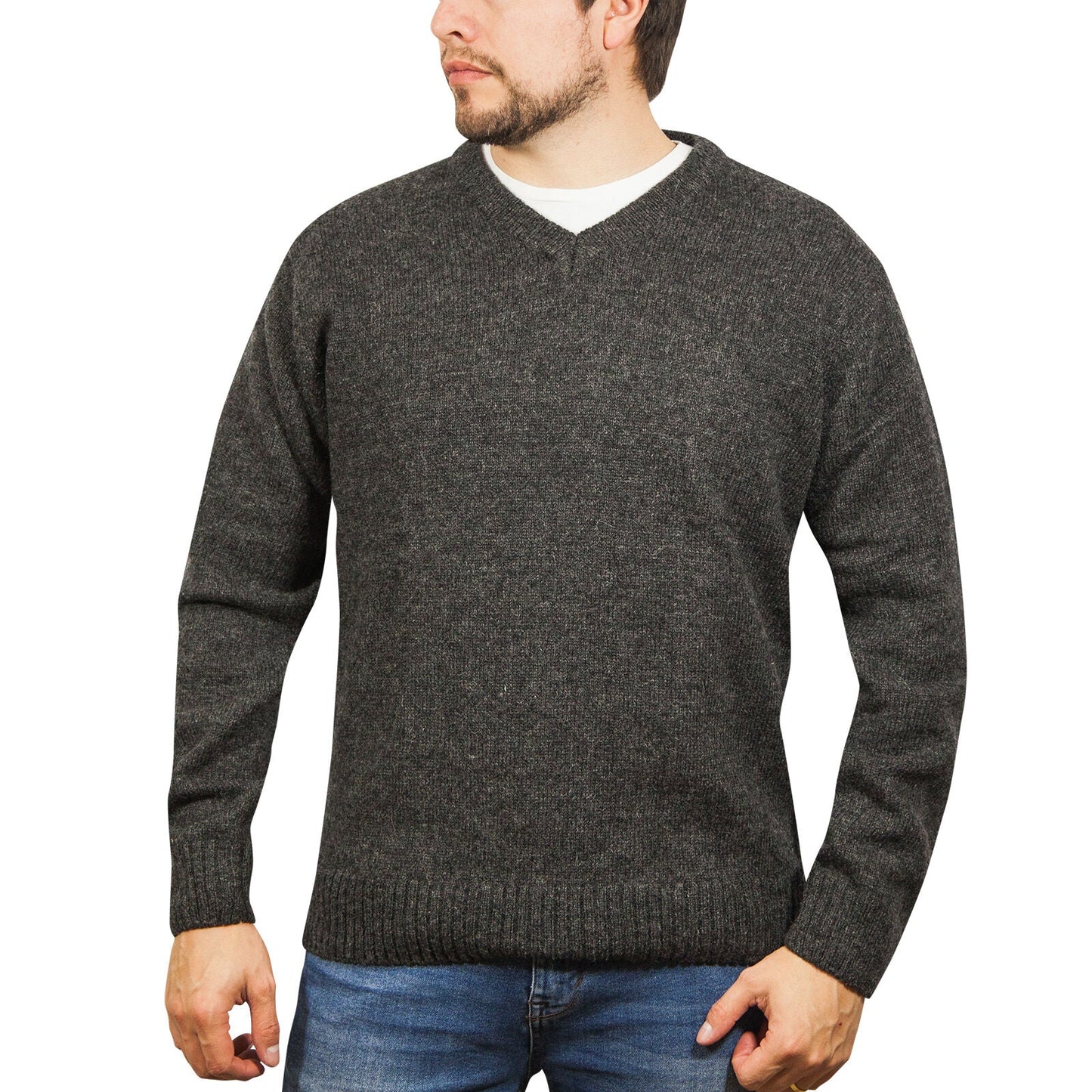 100 Shetland Ragg Wool V Neck Knit Jumper Pullover Mens Sweater Knitted
