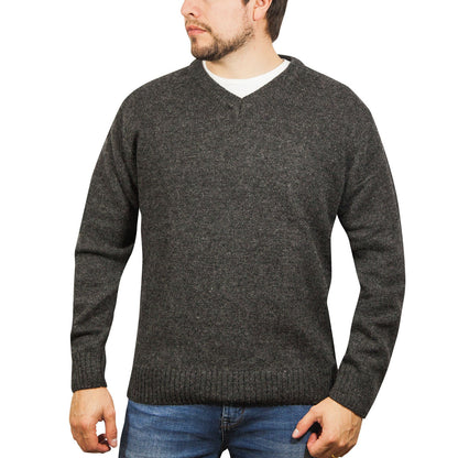100 Shetland Ragg Wool V Neck Knit Jumper Pullover Mens Sweater Knitted